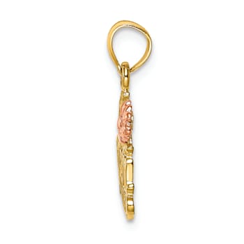 14K Yellow Gold and 14k Rose Gold Textured #1 MOM with Flower Charm