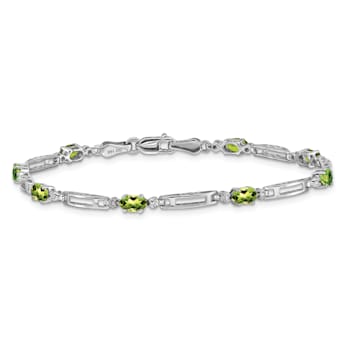 Rhodium Over 14k White Gold Peridot and Diamond Bracelet