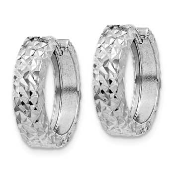 Rhodium Over 14k White Gold Diamond-Cut 1/2" Hinged Hoop Earrings
