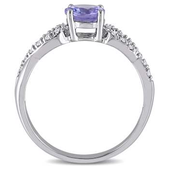 Tanzanite and Diamond 10K White Gold Ring 1.08ctw