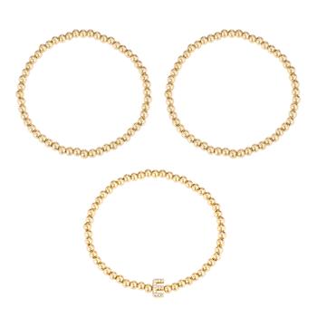 Initial E CZ Beaded Bracelet Set In 14K Gold Over Brass 0.15ctw