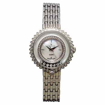 Croton Ilaria Silver Tone Floating Crystal Watch with White Mother Of
Pearl Dial