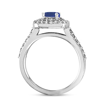 14k Gold Lab Grown 8mm Round Blue Sapphire .05CTW Diamond Halo Ring 14k Gold Lab Grown 8mm Round Blue Sapphire .05CTW Diamond Halo Ring