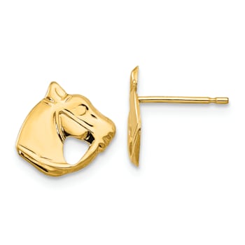 14K Yellow Gold Polished Horse Head Post Earrings