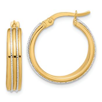 14k Two-tone Polished and Diamond-Cut 13/16" Hoop Earrings