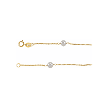 14K Yellow Gold White Freshwater Pearl Children's 6 Inch Bracelet