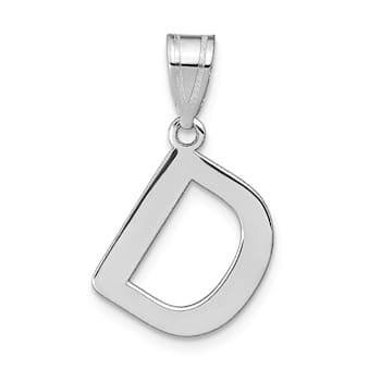 Rhodium Over 14k White Gold Polished Bubble Letter D Initial Pendant