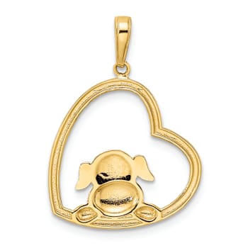 14K Two-tone Gold Diamond-Cut Puppy in Heart Pendant