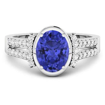 1.71ctw Violet Tanzanite and Diamond 14K White Gold Halo Ring