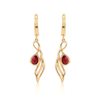 Red Garnet 14K Yellow Gold Over Sterling Silver Pear Drop Earrings