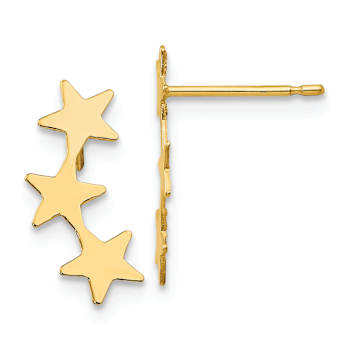 14k Yellow Gold Children's Polished 3-Star Stud Earrings