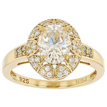 Diamond Simulant Oval, Champagne Diamond And White Zircon Ring In 18K
Gold Over Sterling Silver 2.87ctw