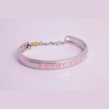 Rhodium Over Sterling Silver Enamel PRINCESS with Chain Baby Bangle
