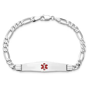 Rhodium Over 14k White Gold Medical Soft Diamond Shape Red Enamel Figaro
Link ID Bracelet