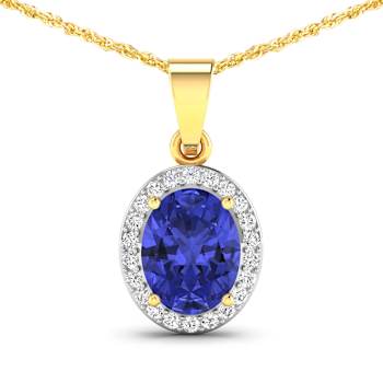 Tanzanite and White Diamond 14K Yellow Gold  Pendant with 18 inch Cable
Chain 1.60ctw