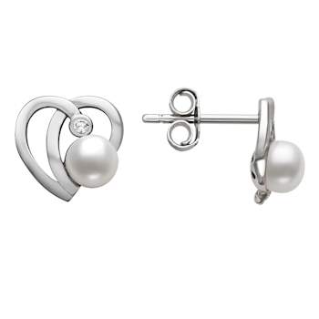 Sterling Silver Freshwater Pearl and Cubic Zirconia Earring