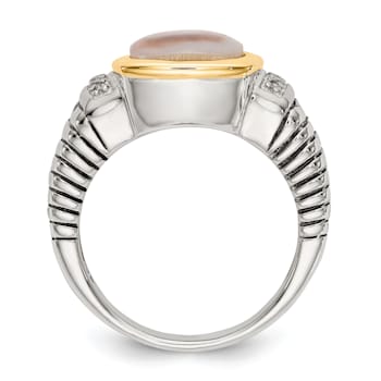 Sterling Silver Antiqued with 14K Accent Black Mother of Pearl and
Diamond Ring