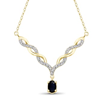 0.55ct Oval Sapphire with White Diamond Accent 14K Gold Over Sterling
Silver Necklace