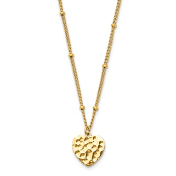 Stainless Steel Polished Hammered Yellow IP-plated Heart 15-inch with
2-inch Extension Necklace