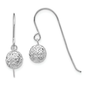 Rhodium Over 14k White Gold Diamond-Cut Ball Dangle Earrings