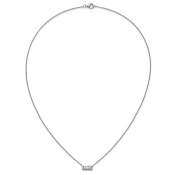 Rhodium Over Sterling Silver Polished Fancy Cubic Zirconia Bar Necklace