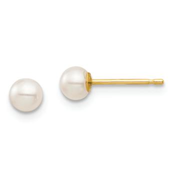14k Yellow Gold 3-4mm White Round Freshwater Cultured Pearl Stud Earrings