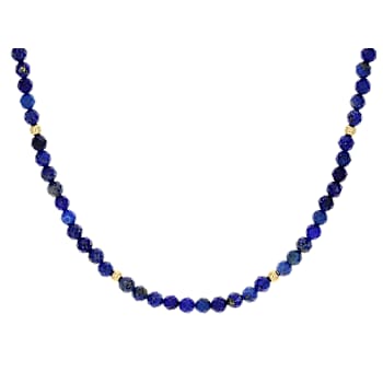 Lapis Lazuli Beaded Station Necklace In 18K Gold Over Sterling Silver