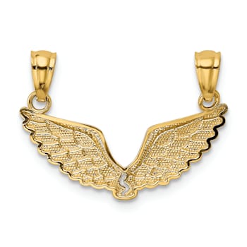 14k Yellow Gold Polished and Textured 2-Piece Break-Apart Angel Wings Pendants