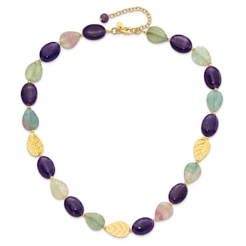 14K Yellow Gold Over Sterling Silver Amethyst, Fluorite, Jadeite 2-inch
Extension Necklace