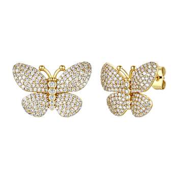CZ Butterfly Stud Earrings In 14K Gold Over Sterling Silver