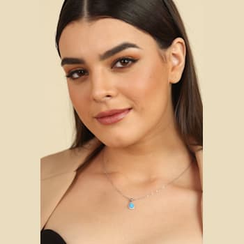 Teardrop Shape Lab Created Blue Opal with Cubic Zirconia Accents Necklace