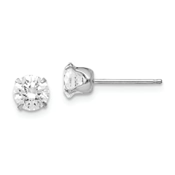 Rhodium Over 14K White Gold 5.25mm Cubic Zirconia Post Earrings