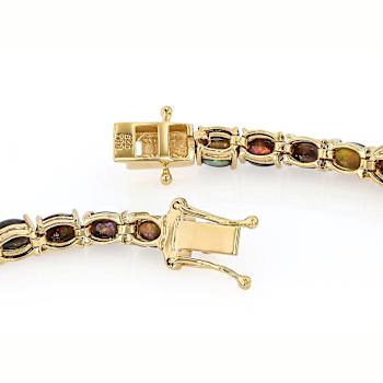 Black Opal Oval Tennis Bracelet In 18K Gold Over Sterling Silver 7.37ctw