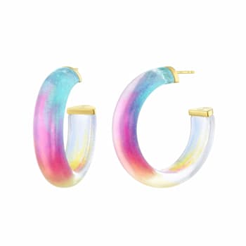 14K Yellow Gold Over Sterling Silver Mermaid Illusion Hoop Acrylic Earrings