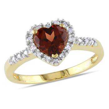 Garnet and Diamond 10K Yellow Gold Ring 0.93ctw