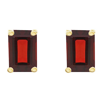 6x4mm Emerald Cut Garnet 14k Yellow Gold Stud Earrings