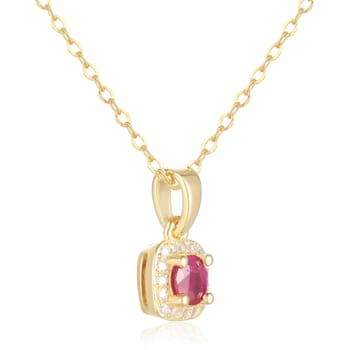 Ruby and Moissanite 14K Yellow Gold Over Sterling Silver Halo Style
Pendant With Chain