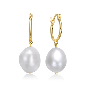 Pear Shape Freshwater Pearl Drop Earrings In 14K Gold Over Sterling Silver