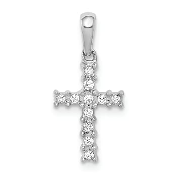 Rhodium Over 10k White Gold Accent Diamond Latin Cross Pendant