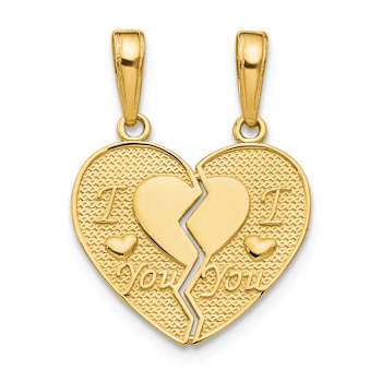 14k Yellow Gold Textured I Love You Break Apart Heart Charm