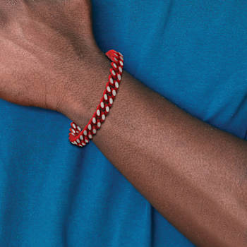 Stainless Steel 9mm Polished Red Enameled and Rubber Coated Curb Link Bracelet