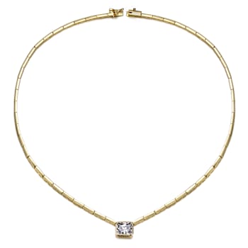 East-West CZ Pave Station Necklace In 14K Gold Over Brass