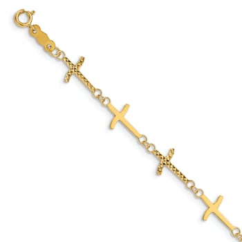 14k Yellow Gold Polished Diamond-Cut Crosses Bracelet