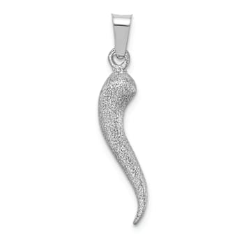 Rhodium Over 14k White Gold Brushed 3D Italian Horn Pendant