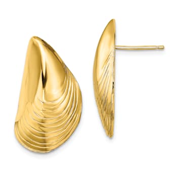 14K Yellow Gold Polished Mussel Shell Stud Earrings