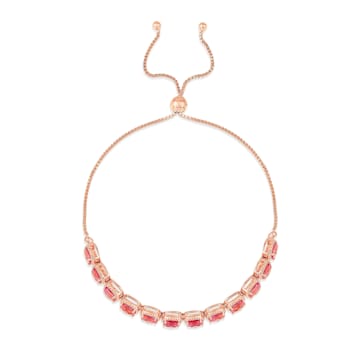 Lab Created Peach Padparadscha Sapphire 18K Rose Gold Over Sterling
Silver Halo Tennis Bracelet