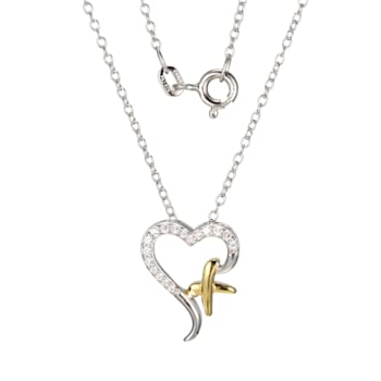 White Diamond Simulant Rhodium and 18k Yellow Gold Over Silver Heart
Pendant 0.21ctw