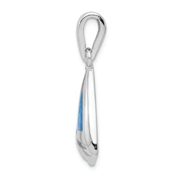 Rhodium Over Sterling Silver Blue Inlay Lab Created Opal Sailboat Pendant