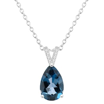12x8mm Pear Shape London Blue Topaz With Diamond Accents Rhodium Over
Sterling Pendant with Chain