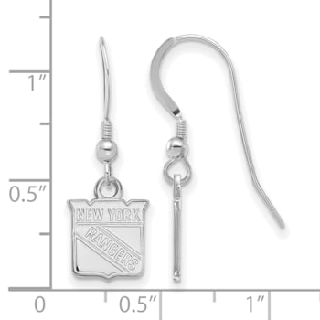 Rhodium Over Sterling Silver NHL New York Rangers LogoArt Dangle Earrings